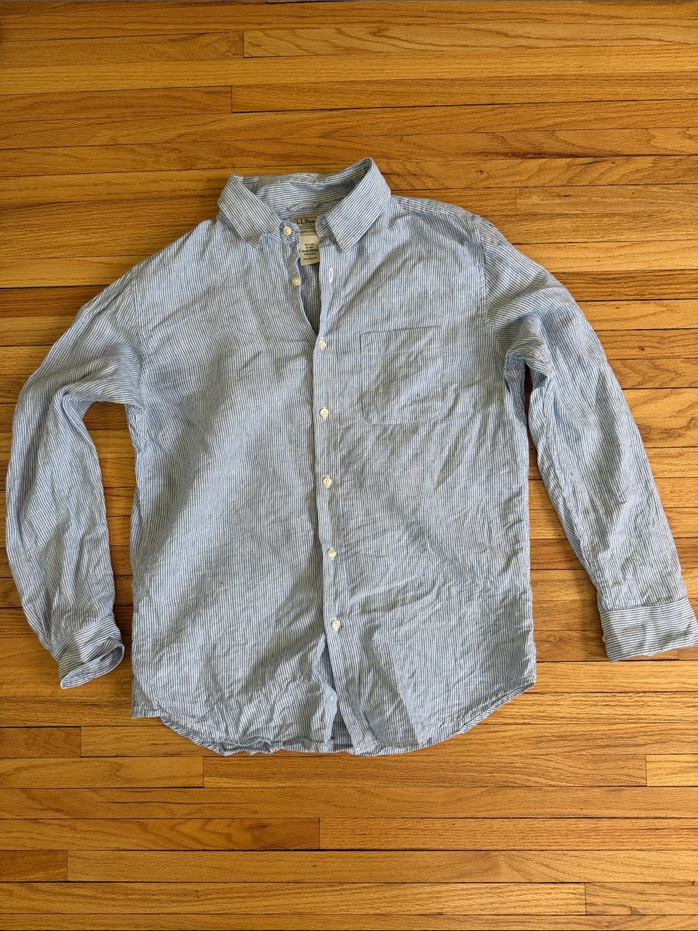 L.L. Bean Linen Blue Striped Button-Down Shirt